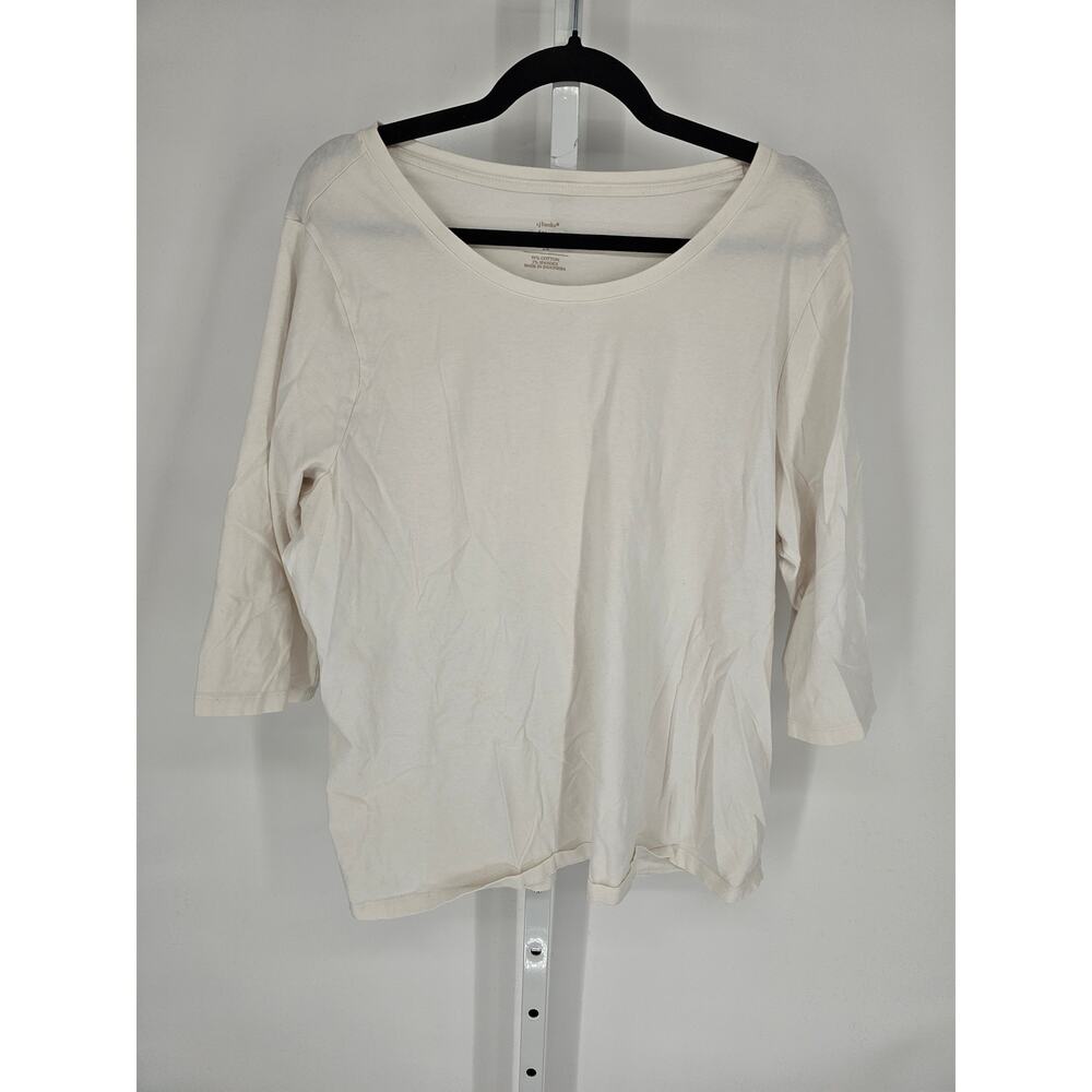 Cj Banks Women's White 3/4 Sleeve Scoop Neck Cotton Casual Top Size 2X